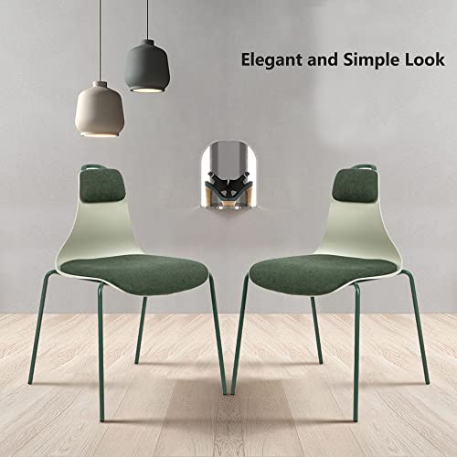 Modern Dining Room Chairs Set of 2, Ergonomic Design 15 ° Tilt Upholstered Leisure Chair for Living Room Bedroom, with Pad and Metal Legs, Green