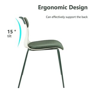 Modern Dining Room Chairs Set of 2, Ergonomic Design 15 ° Tilt Upholstered Leisure Chair for Living Room Bedroom, with Pad and Metal Legs, Green