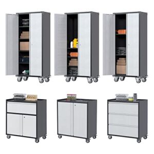 garage metal storage cabinet with wheel for home garage/adjustable shelves, lockable, stiffener and bumpers design, six cabinets…