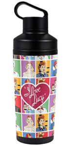 i love lucy official square faces 18 oz insulated water bottle, leak resistant, vacuum insulated stainless steel with 2-in-1 loop cap