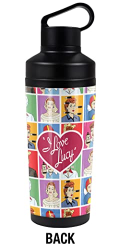 I Love Lucy OFFICIAL Square Faces 18 oz Insulated Water Bottle, Leak Resistant, Vacuum Insulated Stainless Steel with 2-in-1 Loop Cap