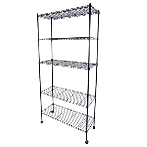 Ymlpre 5-Tier Wire Shelving Unit with Wheels, 35.43" W x 13.78" D x 65" H, Height Adjustable Metal Shelf, Heavy Duty Organizer Garage Large Iron Storage Shelves NSF Metal Rack on Wheels, Black 65inch