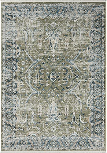 Abani Savoy Collection Area Rug - Intricate Blue/Green Vintage Design 7'9" x 10'2" - Easy to Clean - Durable for Kids & Pets - Non-Shedding - Medium Pile - Soft Feel - Living Room, Bedroom & Office