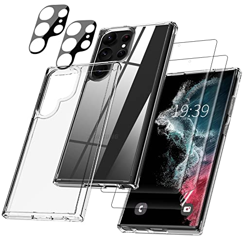 sheheme [5 in 1 for Samsung Galaxy S23 Ultra Case,with 2 HD Screen Protector & 2 Camera Lens Protector,Shockproof Slim Clear Cover,Anti-Scratches & Install Kit for S23 Ultra 5G