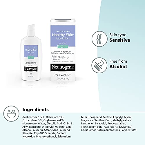 Neutrogena Healthy Skin Face Moisturizer Lotion with SPF 15 Sunscreen & Alpha Hydroxy Acid - Anti Wrinkle Cream with Glycerin, Glycolic Acid, Alpha Hydroxy, Vitamin C, Vitamin E & Vitamin B5, 2.5 fl. oz