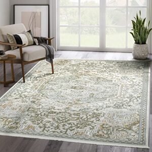 abani savoy collection area rug - beige/green vintage design - 5'3" x 7'6" - easy to clean - durable for kids and pets - non-shedding - medium pile - soft feel - for living room, bedroom & office