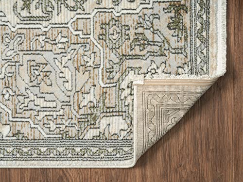 Abani Savoy Collection Area Rug - Beige/Green Vintage Design - 5'3" x 7'6" - Easy to Clean - Durable for Kids and Pets - Non-Shedding - Medium Pile - Soft Feel - for Living Room, Bedroom & Office