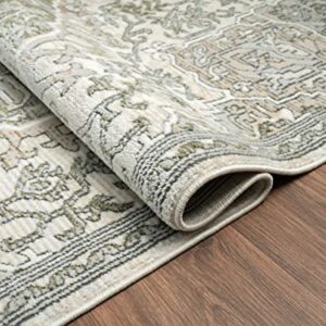 Abani Savoy Collection Area Rug - Beige/Green Vintage Design - 5'3" x 7'6" - Easy to Clean - Durable for Kids and Pets - Non-Shedding - Medium Pile - Soft Feel - for Living Room, Bedroom & Office