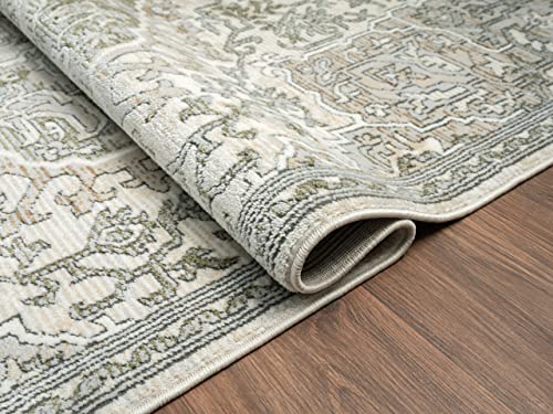 Abani Savoy Collection Area Rug - Beige/Green Vintage Design - 5'3" x 7'6" - Easy to Clean - Durable for Kids and Pets - Non-Shedding - Medium Pile - Soft Feel - for Living Room, Bedroom & Office