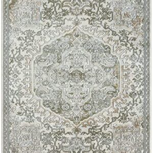 Abani Savoy Collection Area Rug - Beige/Green Vintage Design - 5'3" x 7'6" - Easy to Clean - Durable for Kids and Pets - Non-Shedding - Medium Pile - Soft Feel - for Living Room, Bedroom & Office