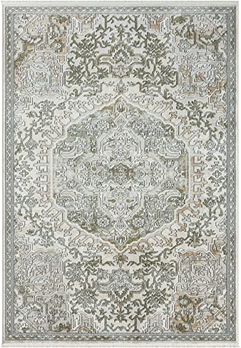 Abani Savoy Collection Area Rug - Beige/Green Vintage Design - 5'3" x 7'6" - Easy to Clean - Durable for Kids and Pets - Non-Shedding - Medium Pile - Soft Feel - for Living Room, Bedroom & Office