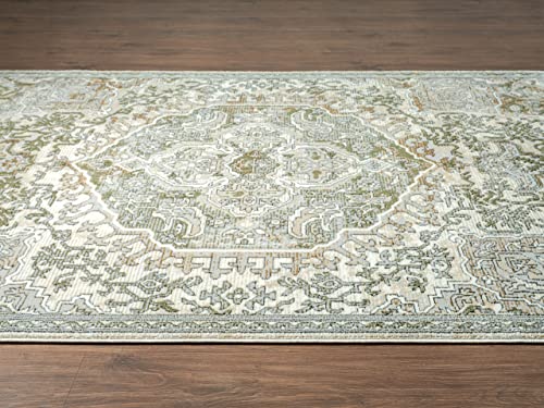 Abani Savoy Collection Area Rug - Beige/Green Vintage Design - 5'3" x 7'6" - Easy to Clean - Durable for Kids and Pets - Non-Shedding - Medium Pile - Soft Feel - for Living Room, Bedroom & Office