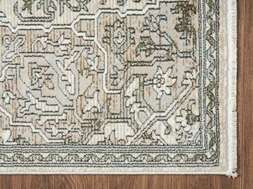 Abani Savoy Collection Area Rug - Beige/Green Vintage Design - 5'3" x 7'6" - Easy to Clean - Durable for Kids and Pets - Non-Shedding - Medium Pile - Soft Feel - for Living Room, Bedroom & Office