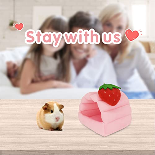 VOZRELS Guinea Pig Bed, Warm Fleece Cozy Hideout, Small Animal House Bedding for Rabbit, Bunny, Hamster, Hedgehog, Rat, Chinchilla, Ferret, Squirrel Cage Accessories (Medium, Pink)