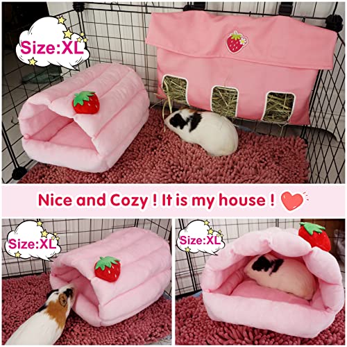 VOZRELS Guinea Pig Bed, Warm Fleece Cozy Hideout, Small Animal House Bedding for Rabbit, Bunny, Hamster, Hedgehog, Rat, Chinchilla, Ferret, Squirrel Cage Accessories (Medium, Pink)