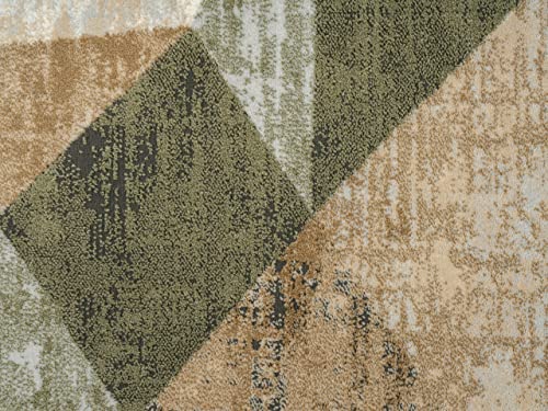 Abani Savoy Collection Area Rug - Green and Cream Geometric Design - 7'9"'x10'2 -Easy to Clean - Durable for Kids and Pets - Non-Shedding - Medium Pile - Soft Feel -for Living Room, Bedroom & Office