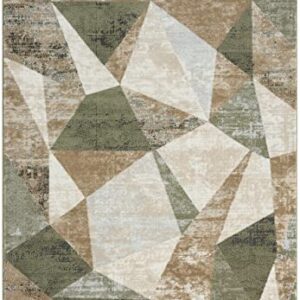Abani Savoy Collection Area Rug - Green and Cream Geometric Design - 7'9"'x10'2 -Easy to Clean - Durable for Kids and Pets - Non-Shedding - Medium Pile - Soft Feel -for Living Room, Bedroom & Office