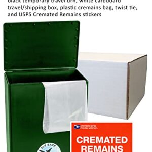 TSA Approved Fly-Safe and Temporary Travel Cremation Urn Kit for Human Ashes - Airline Friendly - 200 Cubic Inch Capacity - Airline-Ready Green Plastic Urn with Included Travel Box