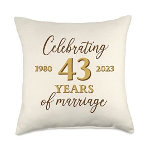 anniversary wedding 2023 gift apparel funny 43 years of marriage 1980 43rd wedding anniversary throw pillow, 18x18, multicolor