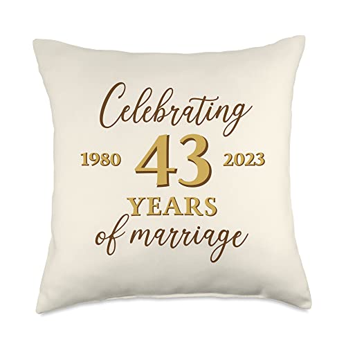 Anniversary Wedding 2023 Gift Apparel Funny 43 Years of Marriage 1980 43rd Wedding Anniversary Throw Pillow, 18x18, Multicolor