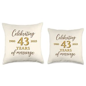 Anniversary Wedding 2023 Gift Apparel Funny 43 Years of Marriage 1980 43rd Wedding Anniversary Throw Pillow, 18x18, Multicolor