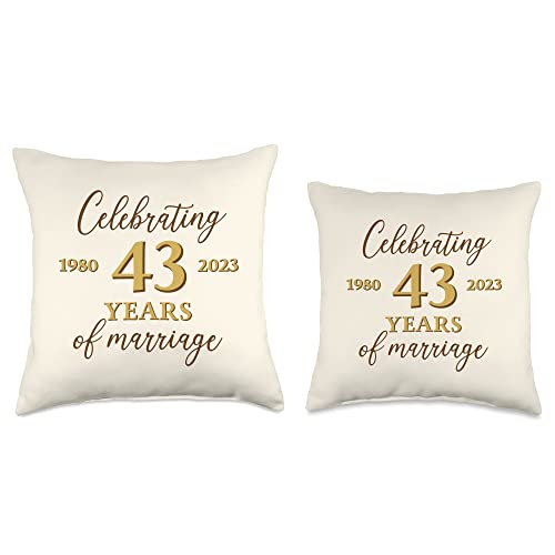 Anniversary Wedding 2023 Gift Apparel Funny 43 Years of Marriage 1980 43rd Wedding Anniversary Throw Pillow, 18x18, Multicolor