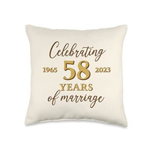 anniversary wedding 2023 gift apparel funny 58 years of marriage 1965 58th wedding anniversary throw pillow, 16x16, multicolor