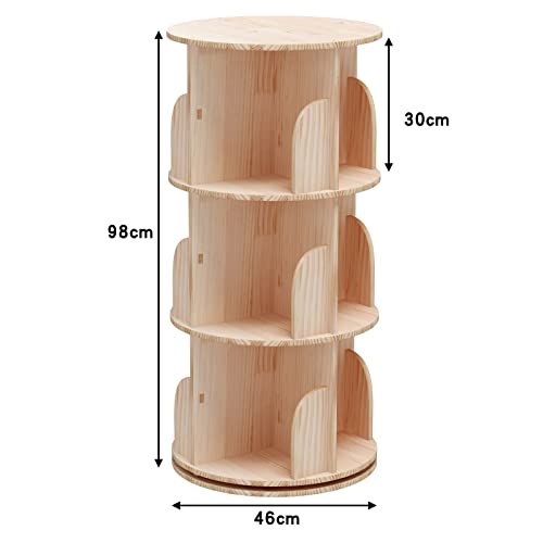 3 Tier 360° Rotating Stackable Shelves Bookshelf Organizer 360 Display Rotating Bookshelf Wood Book Shelf Organizer for Bedroom, Living Room, Study Room - Intexca