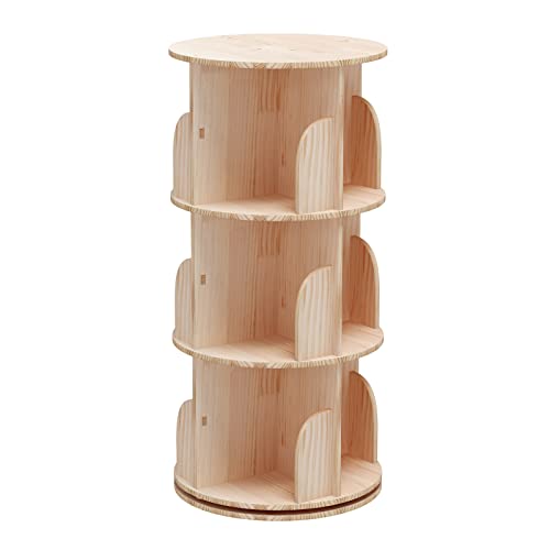 3 Tier 360° Rotating Stackable Shelves Bookshelf Organizer 360 Display Rotating Bookshelf Wood Book Shelf Organizer for Bedroom, Living Room, Study Room - Intexca