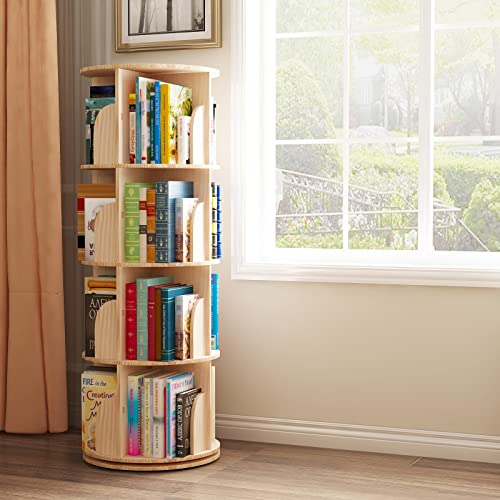 3 Tier 360° Rotating Stackable Shelves Bookshelf Organizer 360 Display Rotating Bookshelf Wood Book Shelf Organizer for Bedroom, Living Room, Study Room - Intexca