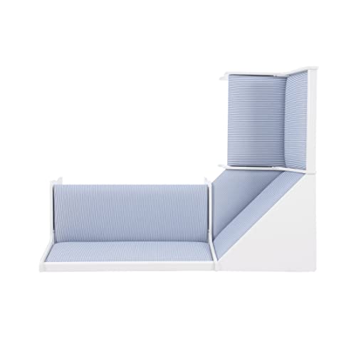 Linon Upholstered Seats and Hidden Storage Kiera Kitchen Corner Dining Nook, White and Blue Stripe