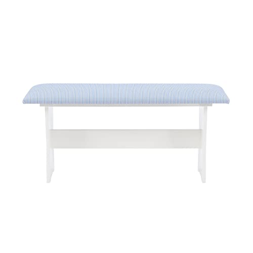 Linon Upholstered Seats and Hidden Storage Kiera Kitchen Corner Dining Nook, White and Blue Stripe