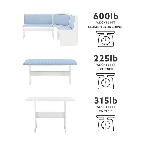 Linon Upholstered Seats and Hidden Storage Kiera Kitchen Corner Dining Nook, White and Blue Stripe