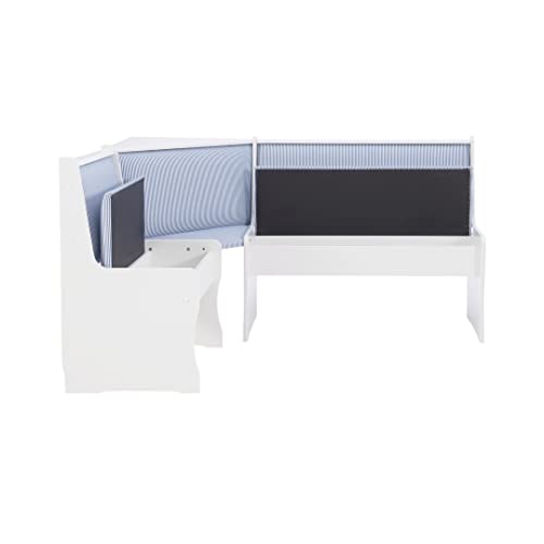 Linon Upholstered Seats and Hidden Storage Kiera Kitchen Corner Dining Nook, White and Blue Stripe