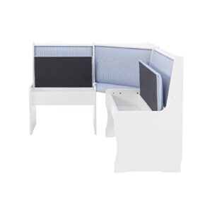 Linon Upholstered Seats and Hidden Storage Kiera Kitchen Corner Dining Nook, White and Blue Stripe