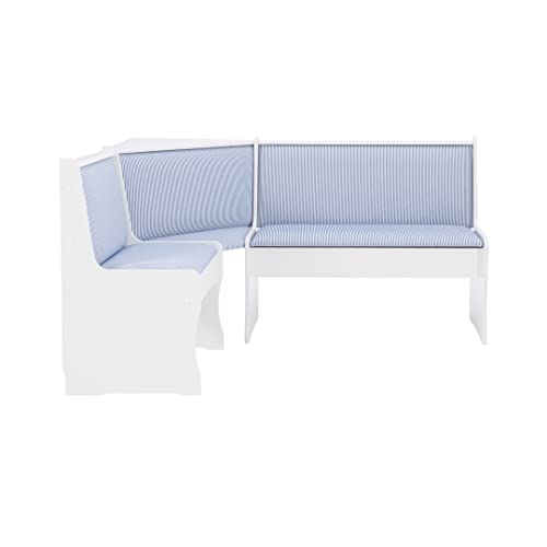 Linon Upholstered Seats and Hidden Storage Kiera Kitchen Corner Dining Nook, White and Blue Stripe