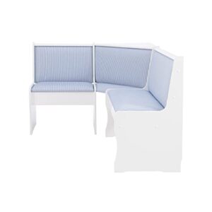 Linon Upholstered Seats and Hidden Storage Kiera Kitchen Corner Dining Nook, White and Blue Stripe