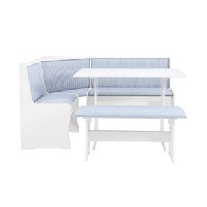 Linon Upholstered Seats and Hidden Storage Kiera Kitchen Corner Dining Nook, White and Blue Stripe