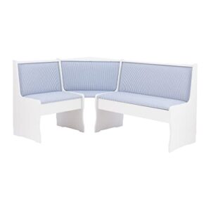 Linon Upholstered Seats and Hidden Storage Kiera Kitchen Corner Dining Nook, White and Blue Stripe