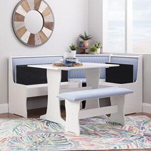 Linon Upholstered Seats and Hidden Storage Kiera Kitchen Corner Dining Nook, White and Blue Stripe