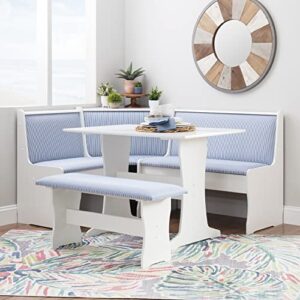 Linon Upholstered Seats and Hidden Storage Kiera Kitchen Corner Dining Nook, White and Blue Stripe