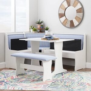 Linon Upholstered Seats and Hidden Storage Kiera Kitchen Corner Dining Nook, White and Blue Stripe