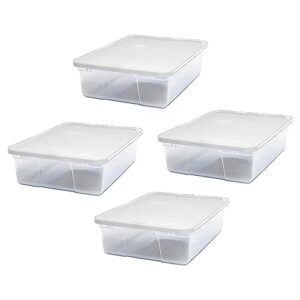 homz 28 quart snaplock clear plastic storage tote container bin with secure lid and handles for home and office organization, (4 pack)
