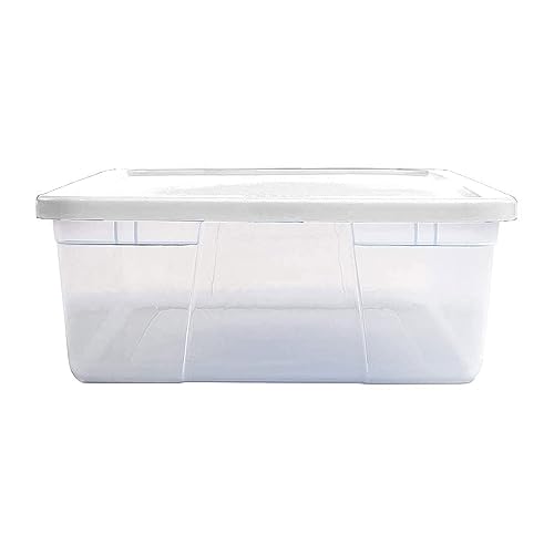 HOMZ 28 Quart Snaplock Clear Plastic Storage Tote Container Bin with Secure Lid and Handles for Home and Office Organization, (4 Pack)