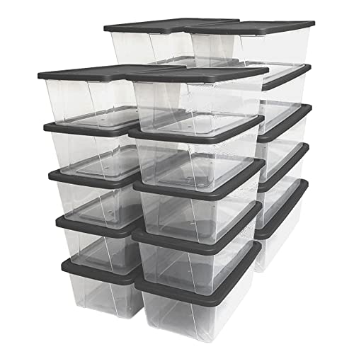 HOMZ Snaplock Stackable 6 Quart Clear Organizer Storage Container Bin with Tight Seal Gray Lid for Home Organization (20 Pack)