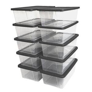 HOMZ Snaplock Stackable 6 Quart Clear Organizer Storage Container Bin with Tight Seal Gray Lid for Home Organization (20 Pack)