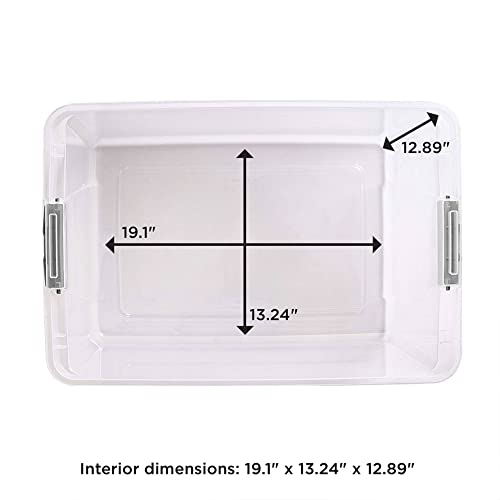 HOMZ 64 Quart Secure Seal Latching Extra Large Clear Plastic Storage Tote Container Bin w/Gray Lid for Home, Garage, & Basement Organization (4 Pack)