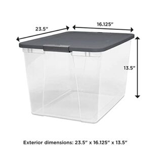 HOMZ 64 Quart Secure Seal Latching Extra Large Clear Plastic Storage Tote Container Bin w/Gray Lid for Home, Garage, & Basement Organization (4 Pack)