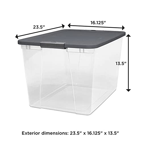 HOMZ 64 Quart Secure Seal Latching Extra Large Clear Plastic Storage Tote Container Bin w/Gray Lid for Home, Garage, & Basement Organization (4 Pack)