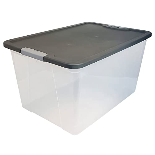 HOMZ 64 Quart Secure Seal Latching Extra Large Clear Plastic Storage Tote Container Bin w/Gray Lid for Home, Garage, & Basement Organization (4 Pack)